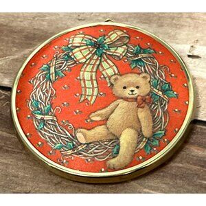 NIP 1986 HALLMARK KEEPSAKE ORNAMENT QX380-6 SISTER PADDED SATIN TEDDY BEAR